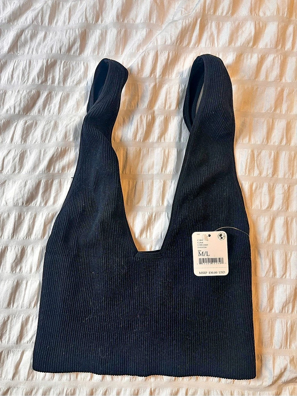 NWT Free People V-Neck stretchy Rib Tank Black Size M/L